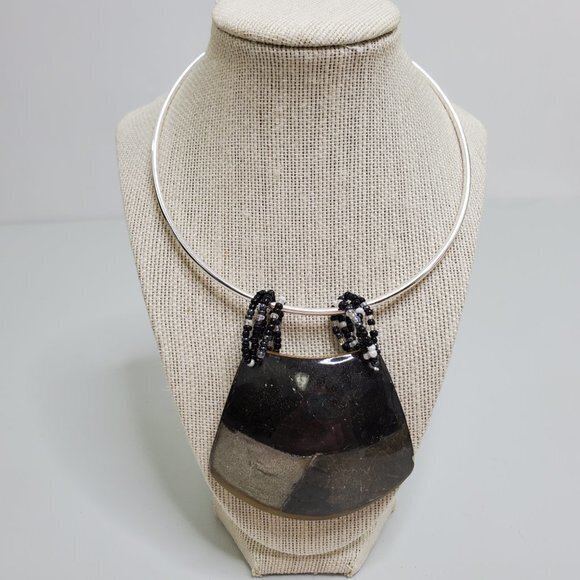 Statement Necklace Wire Collar Pendant‎ Big Black S - Picture 2 of 11